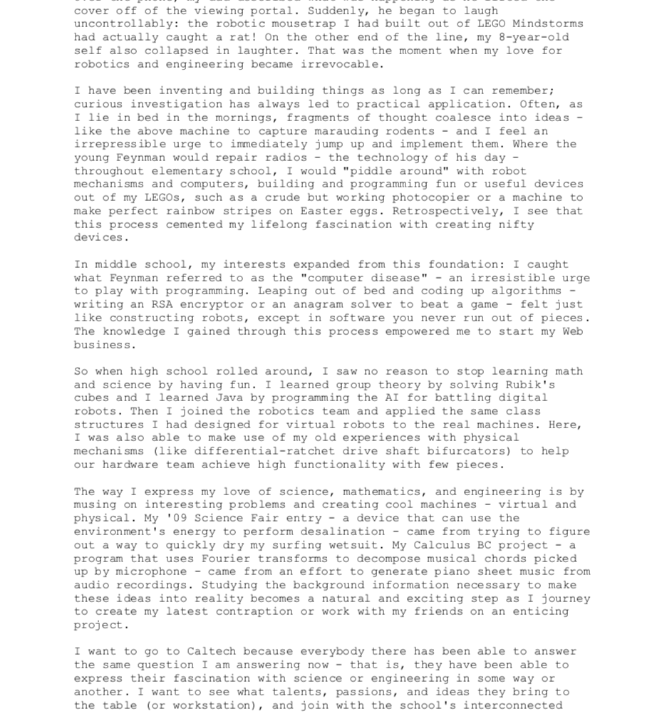 Original Caltech essay scan, page 1